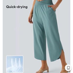 HALARA Quick-Drying Wide Leg Pants in Teal size XL cross over front